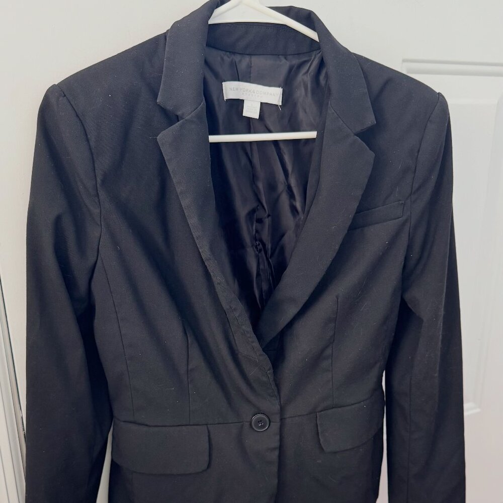 Black New York & Company Blazer Stretch Single Breasted